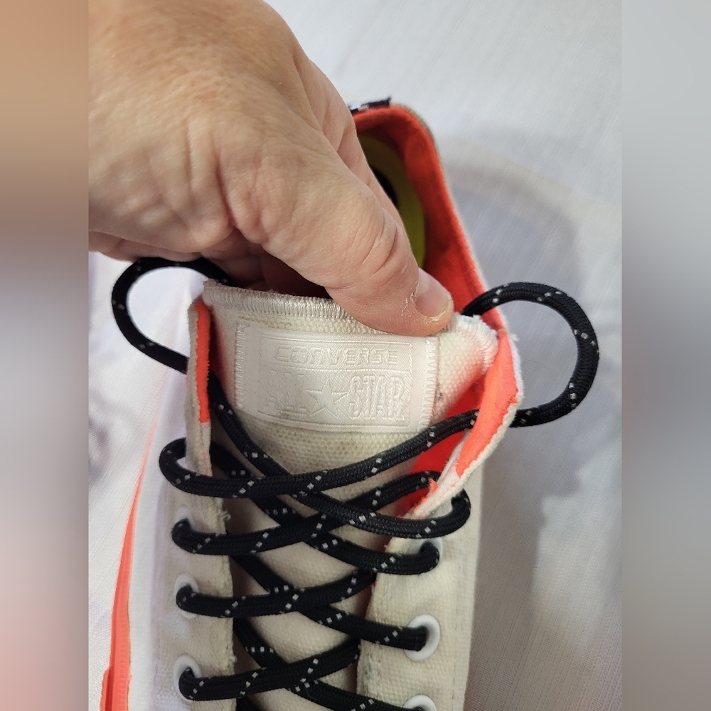 Converse Chuck Taylor White and Neon Orange Sneakers, Size 7 - Picture 7 of 8